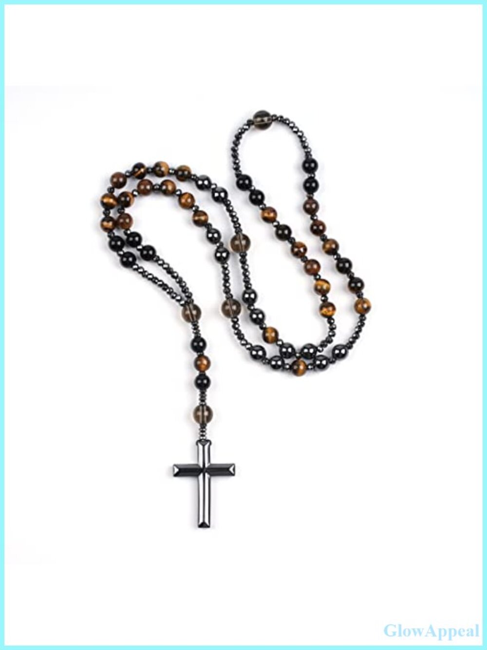 Tiger Eye Obsidian Hematite Beaded Cross Necklace Y-Shaped Sweater Chain